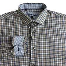 Visconti Uomo Men Large Multicolor Plaid Long Sleeve Flip Cuff Button Down Shirt