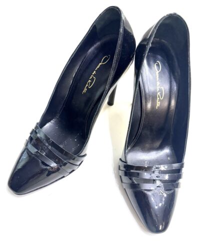 OSCAR DE LA RENTA PATENT LEATHER PUMP SHOES BLACK 37 OR 6.50 - Picture 2 of 6