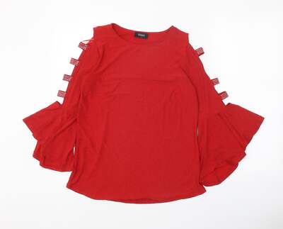 Klass Damen Bluse rot Polyestermischung Größe S - Cold Shoulder Bell Sl