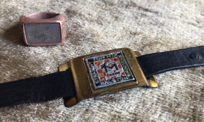 Lot 1930s Vintage Ralston Tom Mix Premium Leather Wrist Band 1942 Signature Ring