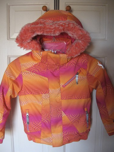 SPYDER BITSY LOLA PARKA JACKET GIRLS SZ 4 ORANGE PINK HOODED 'SMALL TO TALL' EUC - Picture 2 of 9