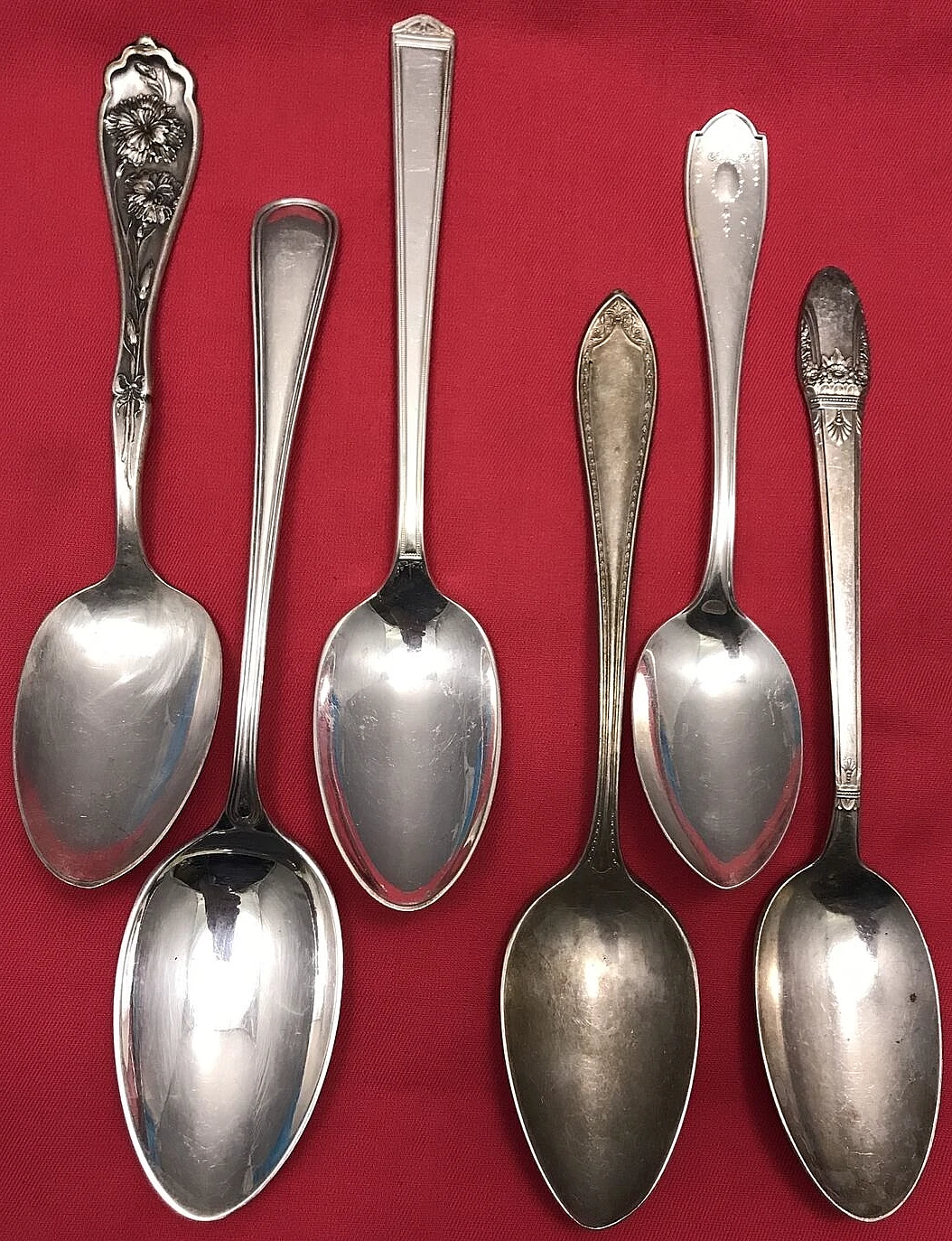 6 Pc Silverplated SERVING SPOONS Antique to Vintage Pattern Mix