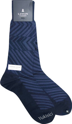 Lanvin Collection Men Dress Socks Geometric Pattern Egyptian Cotton-Navy-25-26cm