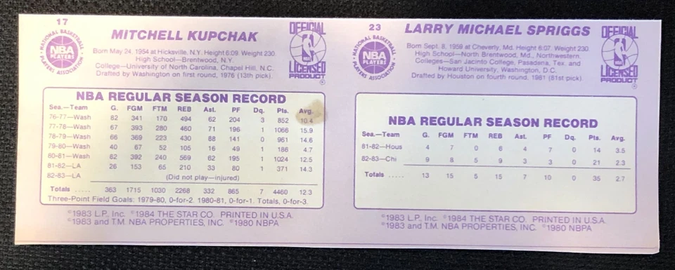 1984 Los Angeles Lakers STAR CO. Basketball Uncut Panel 2 Card Sheet Kupchak - Image 2 of 2