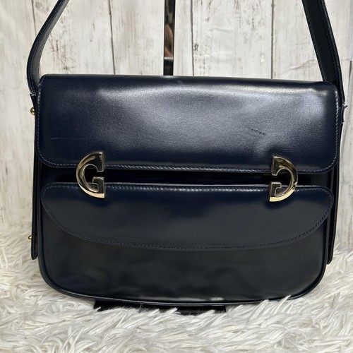 Gucci Shoulder Bag Leather GG Logo Navy Vintage /Used Japan - Picture 4 of 19