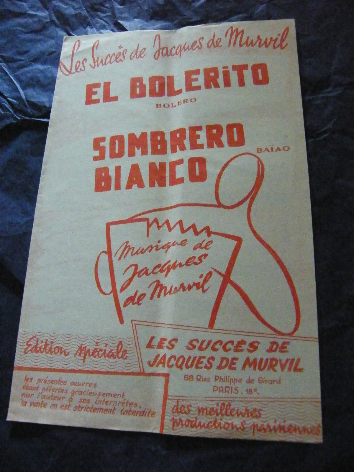 El Bolerito Sombrero Bianco Partition Jacques De Murvil 1959