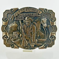 VINTAGE 1970s ***TEXAS RANGERS*** OLD WEST SOLID BRASS BELT BUCKLE by ADM