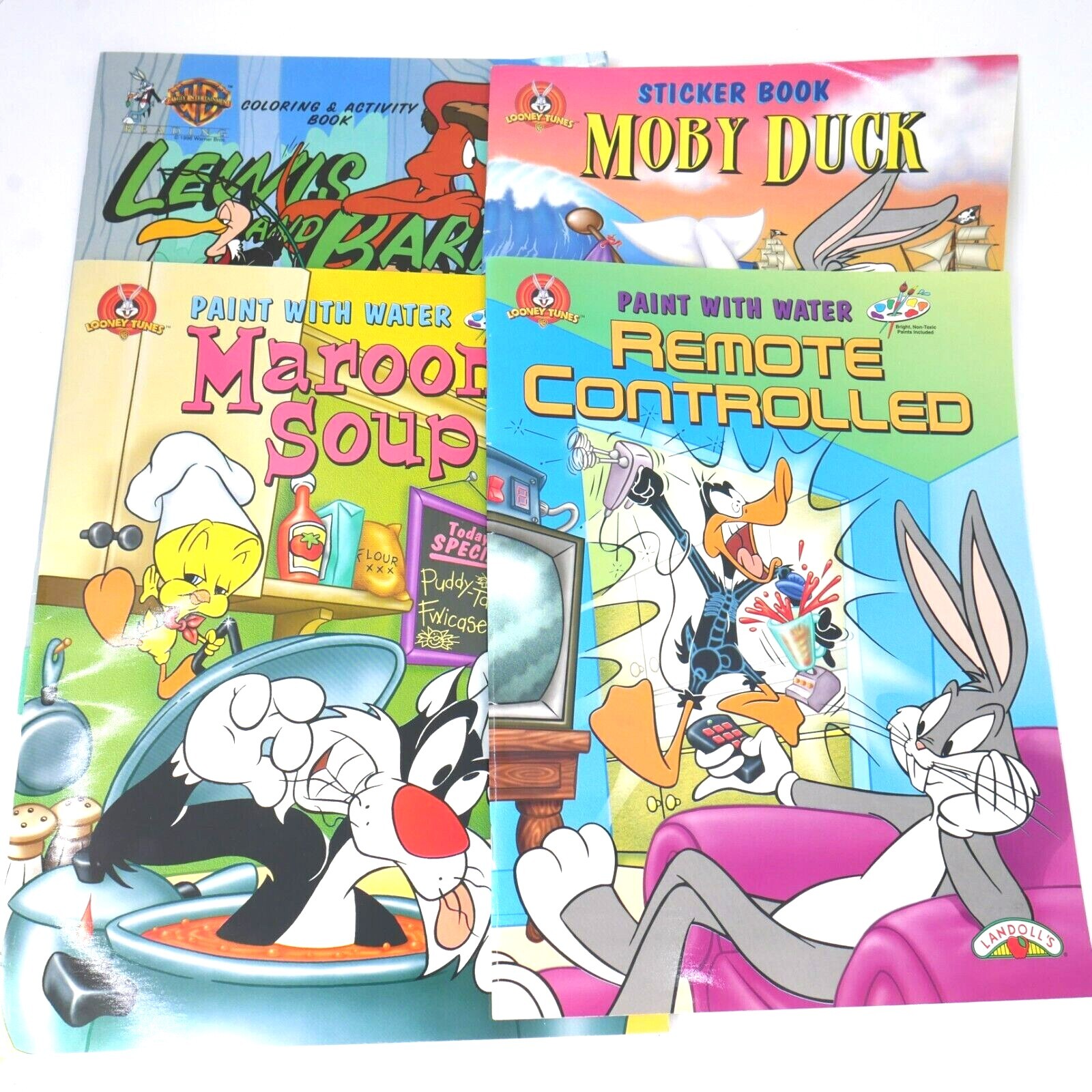 Lot of 4 Vintage Looney Tunes activity books NOS Sticker Paint w/ Water etc 90s