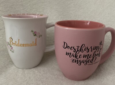 Bride Coffee Mug Set Of 2 For Bride-to-Be and Bridesmaid Pink White Floral