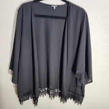 Charlotte Russe Black Kimono Cardigan Lace Bell Sleeves Womens L Goth Witchy