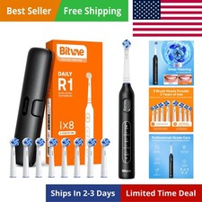 R1 Rotating Electric Toothbrush with 8 Brush Heads for Adults and Kids, 60-Da...