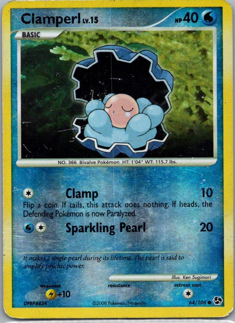 Pokemon TCG Clamperl 64/106 Great Encounters Rev Holo MP
