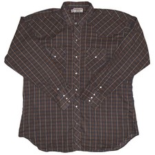 Ruddock Men's XL Brown Blue Plaid Western Pearl Snap Shirt Long Sleeve USA Made