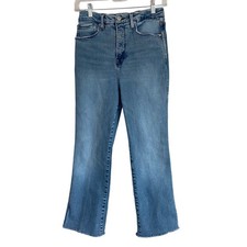 Good American Good Straight High Rise Raw Hem Jeans Blue Medium Wash 4/27