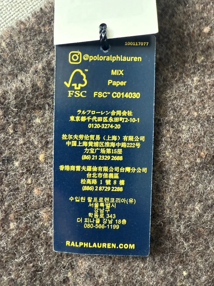 Polo Ralph Lauren Marrón Oscuro Lana Donegal Bufanda Hecha en Italia Para Hombres Talla Única Foto 4 de 4