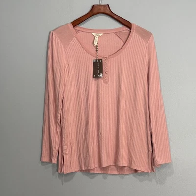 Matilda Jane Womens Ribbed Henley Long Sleeve Top Pink Size M NWT - Image 1 of 4