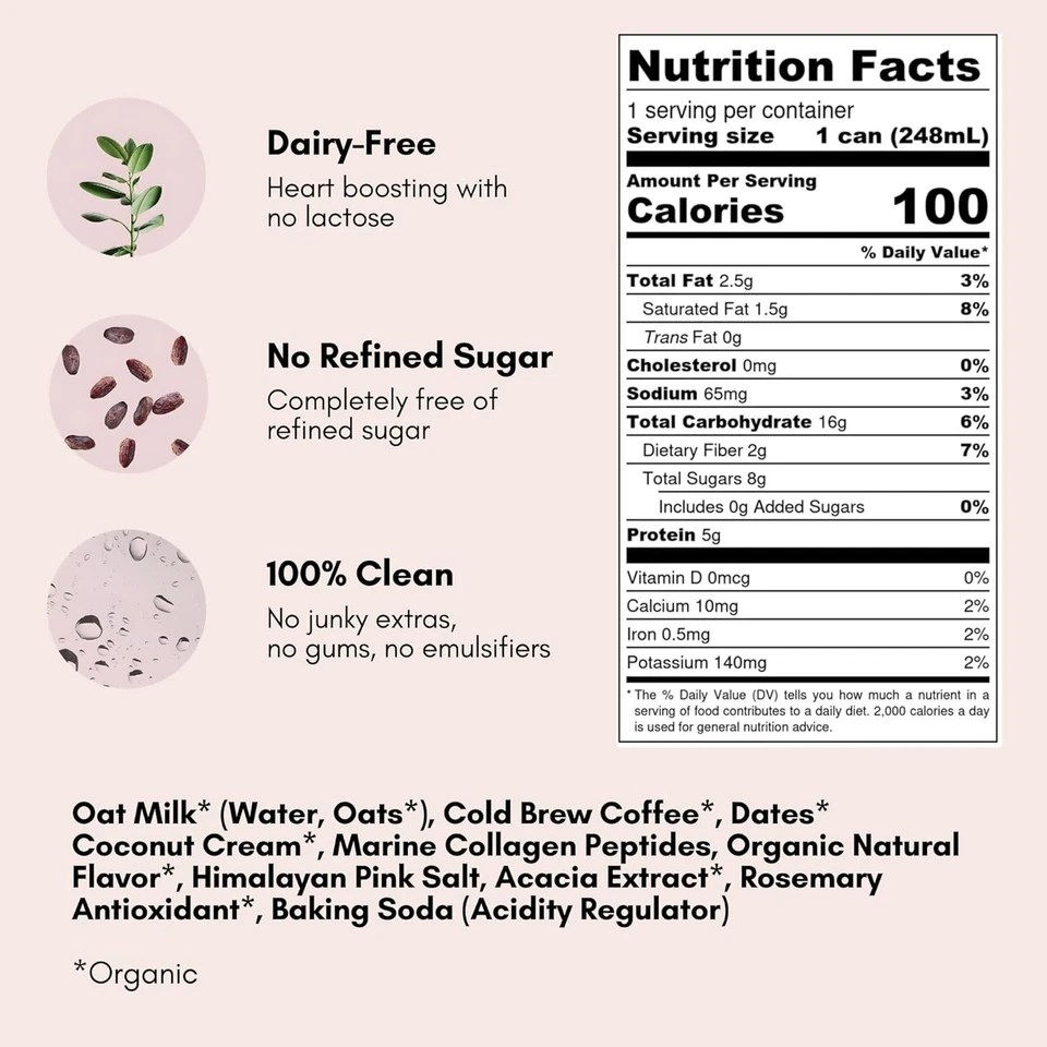 Nutritivo café con leche de avena de vainilla con leche - café sin lácteos mejorado con colágeno, 12 latas Foto 4 de 4