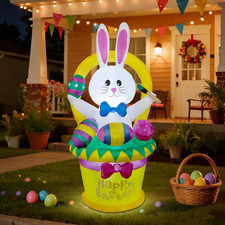 5 FT Easter Inflatable Outdoor Decoration, Inflatables Bunny with Basket and Egg
