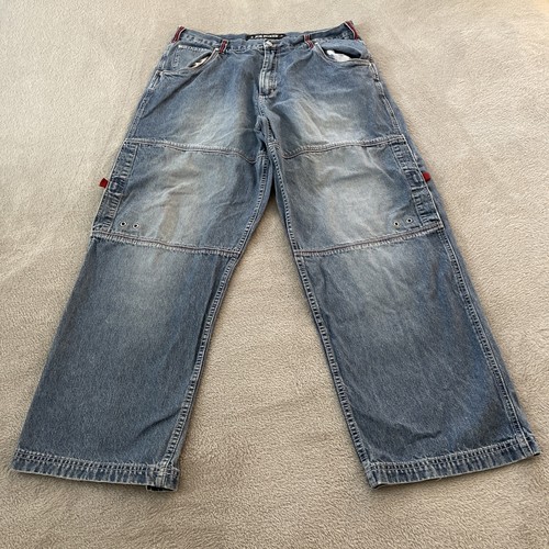Vintage Y2K 90s Joe Boxer Double Knee Cargo Baggy Denim Jeans Herren 36x30 Skater