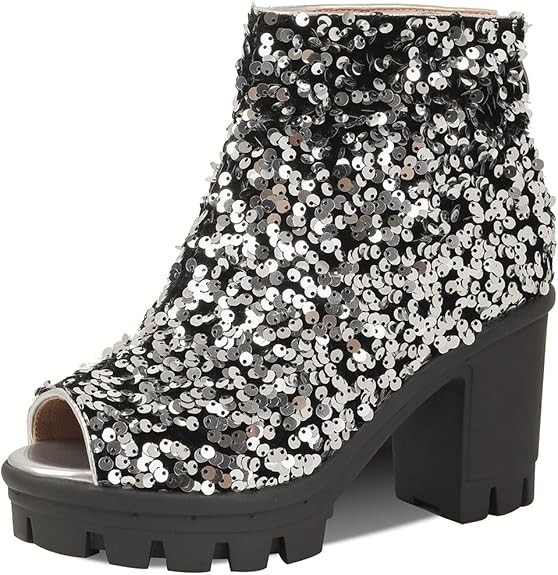 SAOLA Stivali argento paillettes punta aperta fata grunge stravaganti scintillanti plateau suola 8