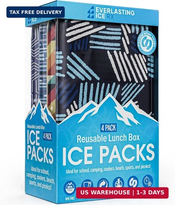 Everlasting Ice Reusable Ice Packs for Lunch Boxes & Coolers (4 Pack) Flexible,