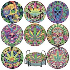8 Pcs Leaf Diamond Art Coasters Kits, Diamond Painting Coasters Kits