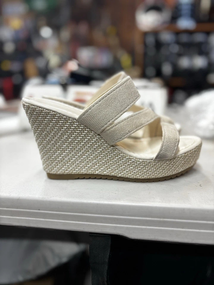 sandálias plataforma wedge femininas - sola estilo espadrille tecida e alça dupla de tecido - Imagem 3 de 4