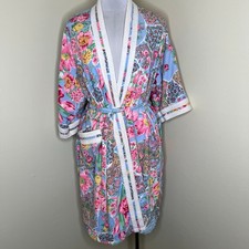 Vintage Handmade Bath Robe Floral Colorful Terry Belted Thick Housecoat Lounge
