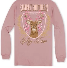 NEW SIMPLY SOUTHERN HEY DEER BOW LONG SLEEVE T-SHIRT XL
