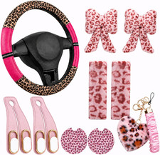 10pcs Pink Leopard Print Car Accessories For Women Cute Cheetah Print Set With