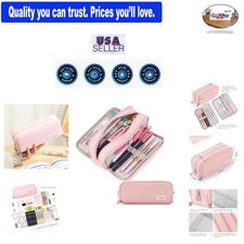 Large Pink Pencil Case 3 Compartments Teen Girl Boy Men Women School Storage