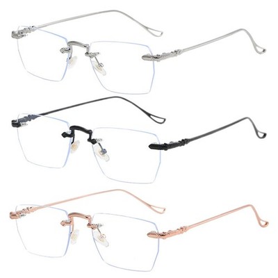 Modische randlose Brille, transparente Anti-Augenermüdung, blaulichtbeständig,