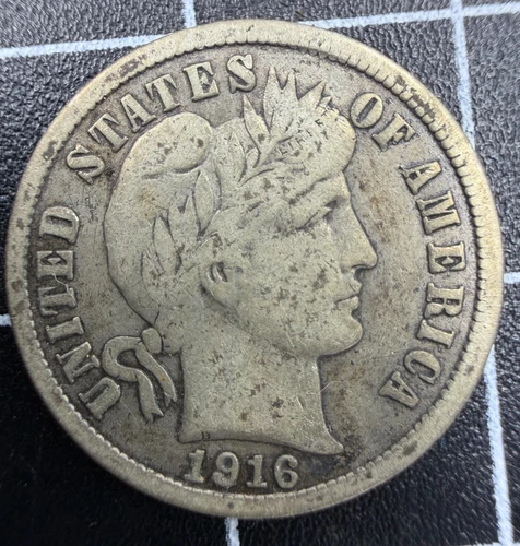 1916 P Philadelphia Barber Dime 10c - 90% Silver - F Fine Condition