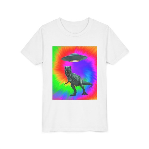 Dinosaur UFO Youth Tee, Fun for Kids, Retro Style Shirt, Birthday Gifts, School - Picture 4 of 9