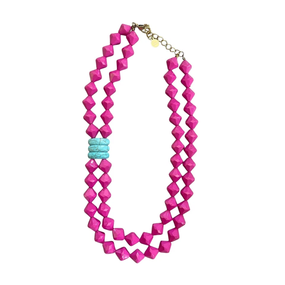 Collar Swell Caroline Geométrico Rosa Neón Cuentas Doble Hilo Acento Aqua Foto 2 de 4