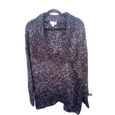 NWT Ava & Viv Women’s Sparkles Black V-Neck Pullover Sweater Size 3X