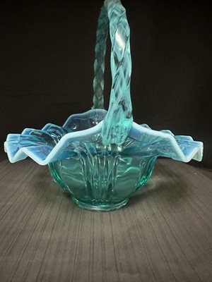 Fenton, Teal Colored Basket, Robins Egg Blue Glass.