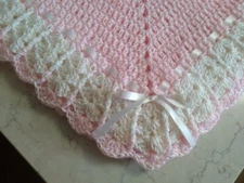 NEW Handmade Crochet Baby Blanket Afghan (Pink and White)