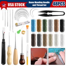48 Pcs Sewing Kit Awl Leather Hand Stitcher Repair Set Heavy Duty Thread Needles