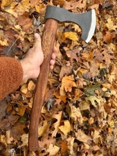 Carbon Steel Axe TOMAHAWK HATCHET INTEGRAL ENGRAVED HANDLE W/ Leather Sheath