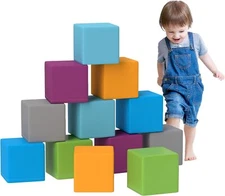 Soozier 12 Piece Soft Play Blocks Soft Foam Toy Building and Stacking Blocks