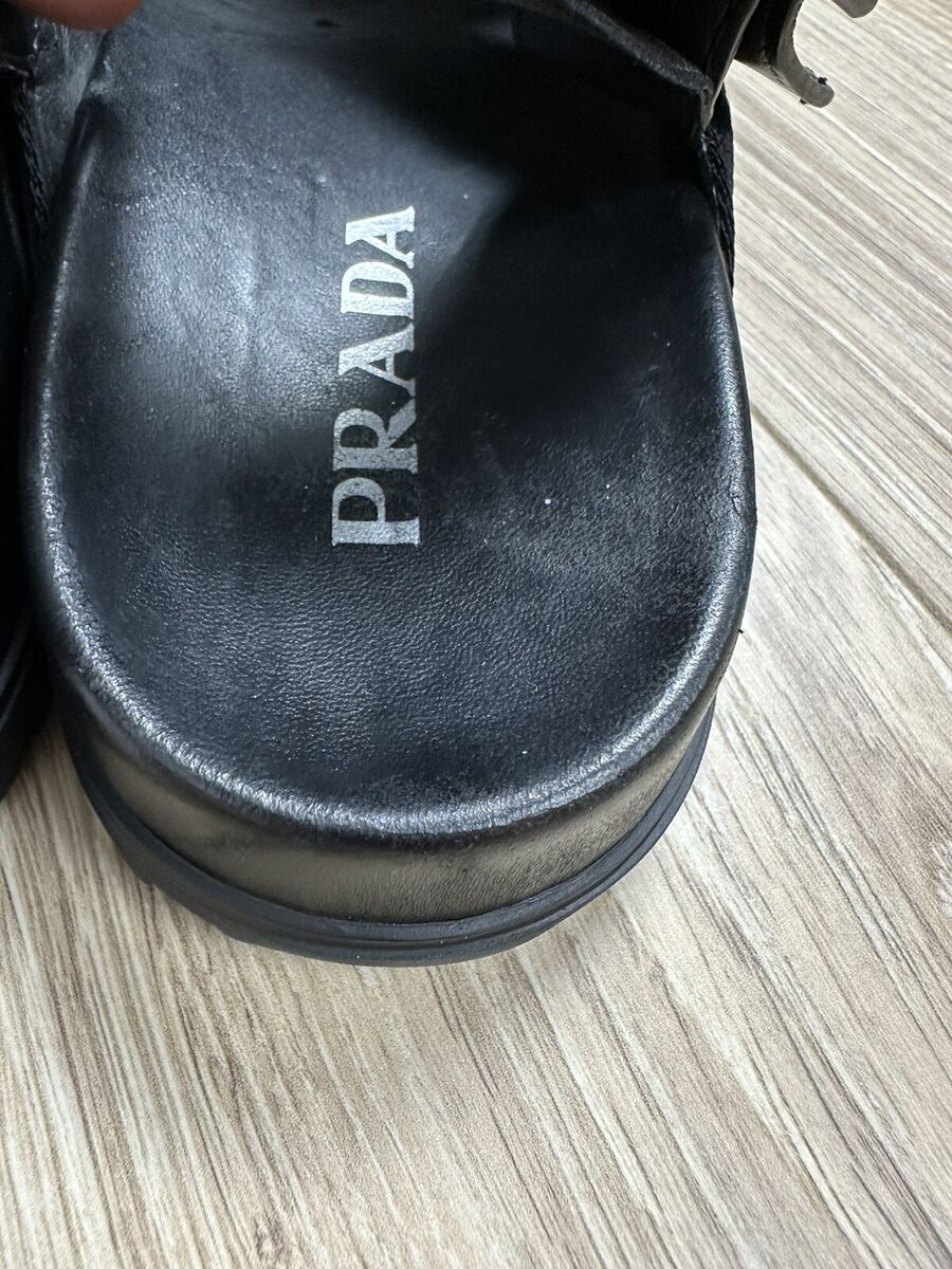 Prada Logo Strap Crisscross Sandals Black Leather 36.5 Extra Prada Logo Strap Crisscross Sandals Black Leather 36.5 Extra
