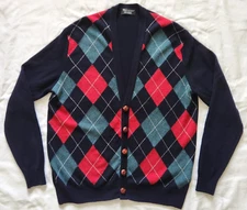 Men's Hawick Wool Argyle Sweater L Blue Grandpacore