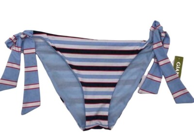 Gianni Bini Blue White Red Stripe Hampton Tie Side Pant Bikini Bottom Size Large
