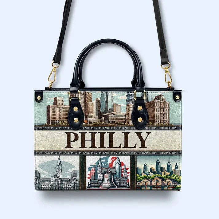 Philly Cityscape Leather Handbag, Women Leather Bag Gift