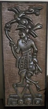 VTG Mayan Aztec Tribal Carving Wood Display Decor Brown Wood Handmade Artwork