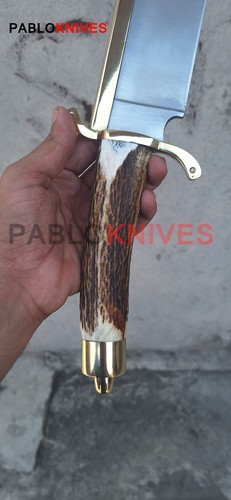 Cuchillo Bowie Premium Forjado a Mano J2 Acero Caza Raro Ciervo Asta Mango Cuchillo - Imagen 10 de 11