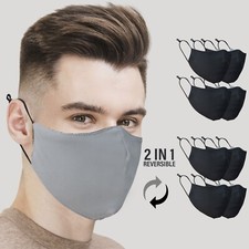 Mens Womens 8 PC Black Reversible Face Mask Reusable Washable FREE SHIPPING