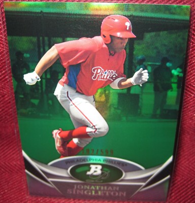 2011 BOWMAN PLATINUM PROSPECT #BPP10 JONATHAN SINGLETON GREEN REFRACTOR 102/599