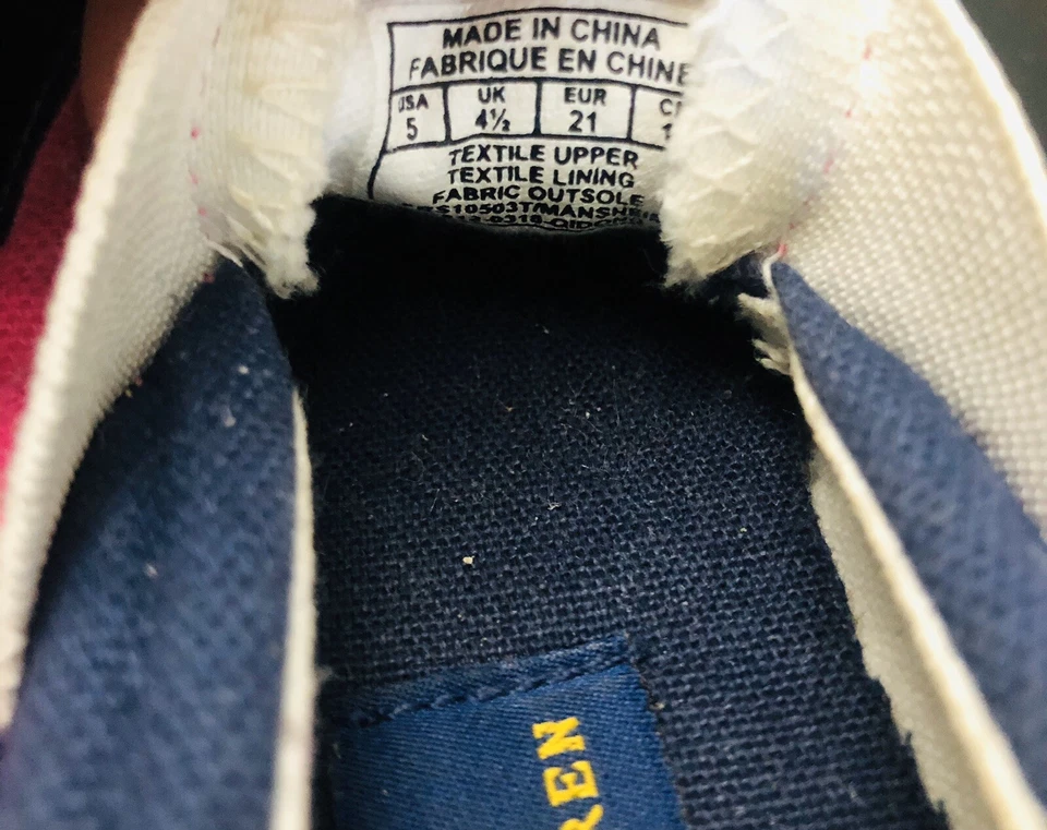 Zapatos Polo Ralph Lauren Azul Marino Rosa Logo Sin Cordones de Lona Niñas Pequeñas Talla 5 Foto 4 de 4